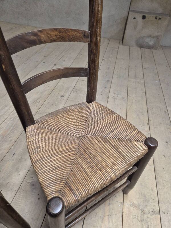 Paire de chaises en paille rustique campagnard montagne ancienne 1950s