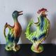 Pair of duck and rooster jugs in St Clément barbotine vintage