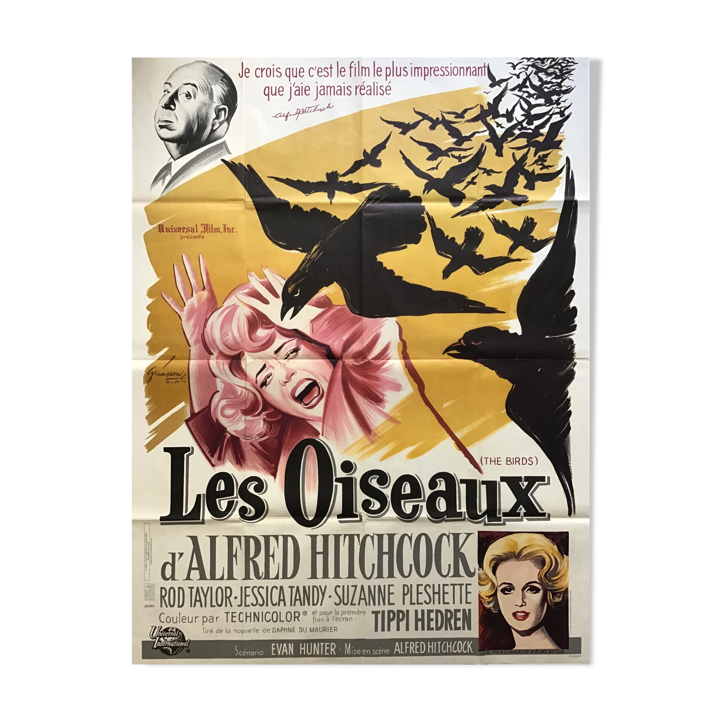 Original French cinema poster "Les Oiseaux" by Alfred Hitchcock - 120x160cm