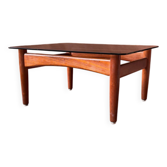 Table basse scandinave teck et verre fumé 1970