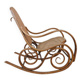 Fauteuil à bascule Art Nouveau en bois courbé et rotin par Mundus