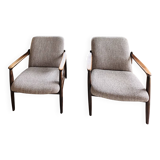 Pair of vintage mid-century armchairs in light gray linen