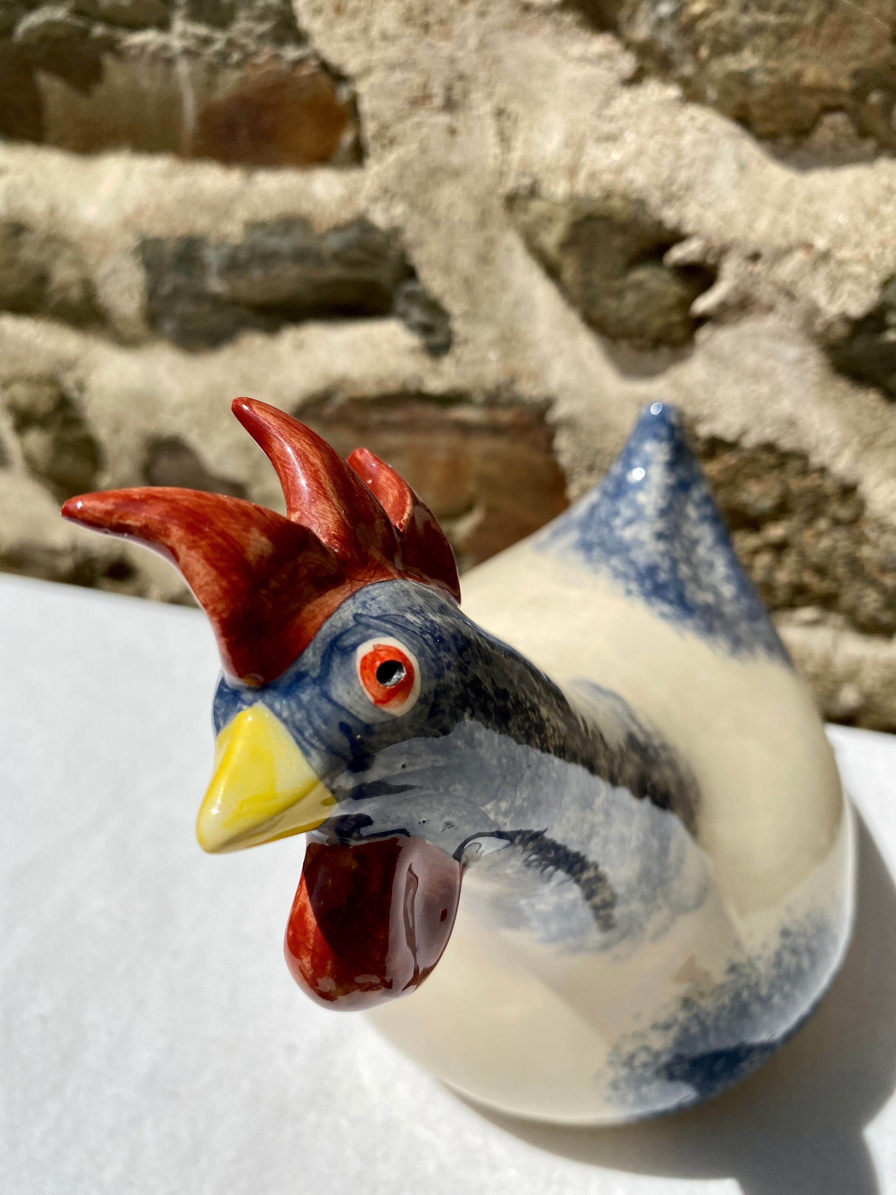 Signed ceramic hen and guinea fowl