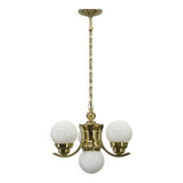 1930s Czech Art Deco Brass Chandelier with Milk Glass Globes