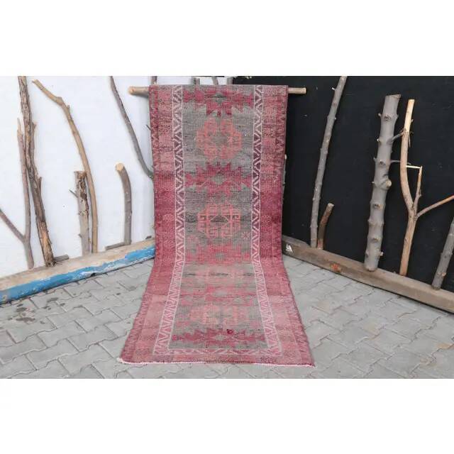 1960's Vintage Turkish Hand-Knotted Hallway Runner 91x354