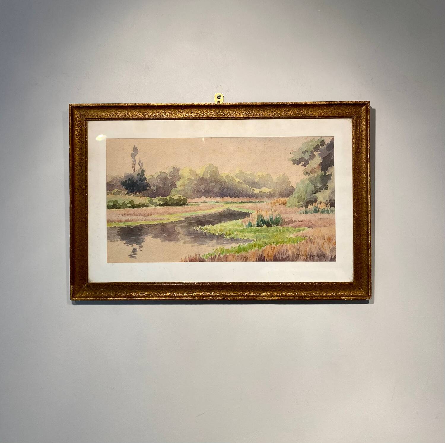 Old painting, landscape signed Andrée Bouchard 20th century