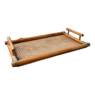 Rattan, canework and brass tray from the 70s