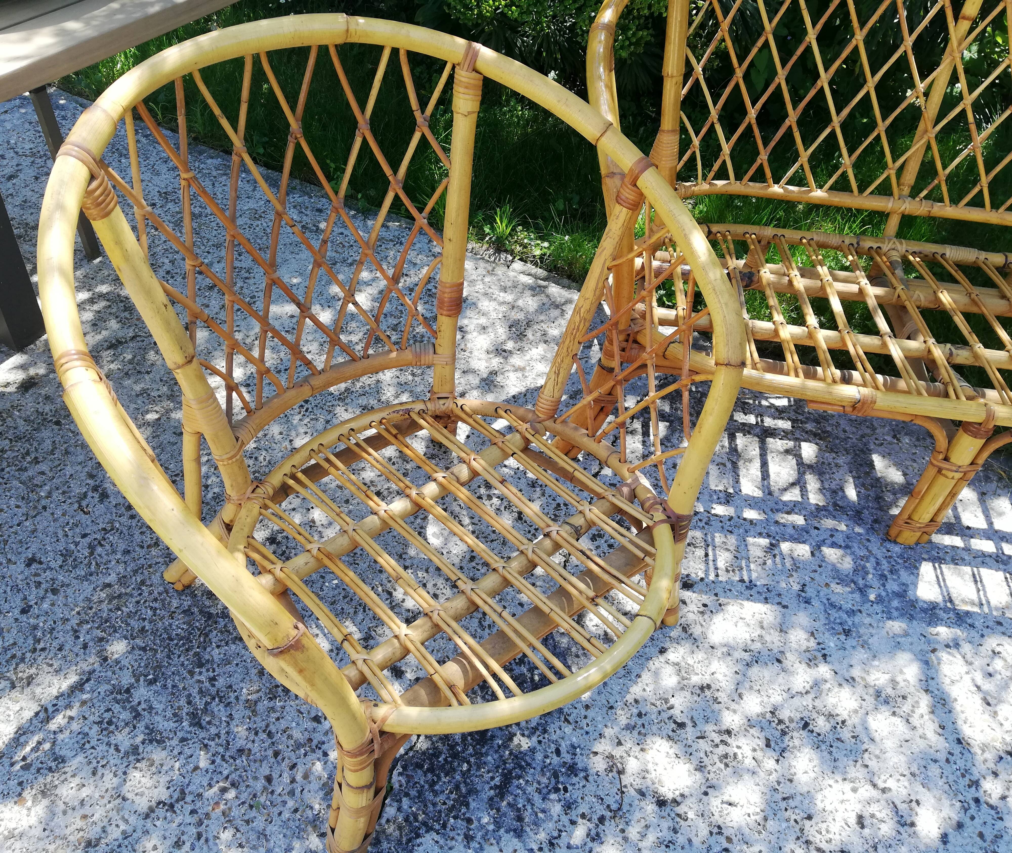 Rattan bench and chair
