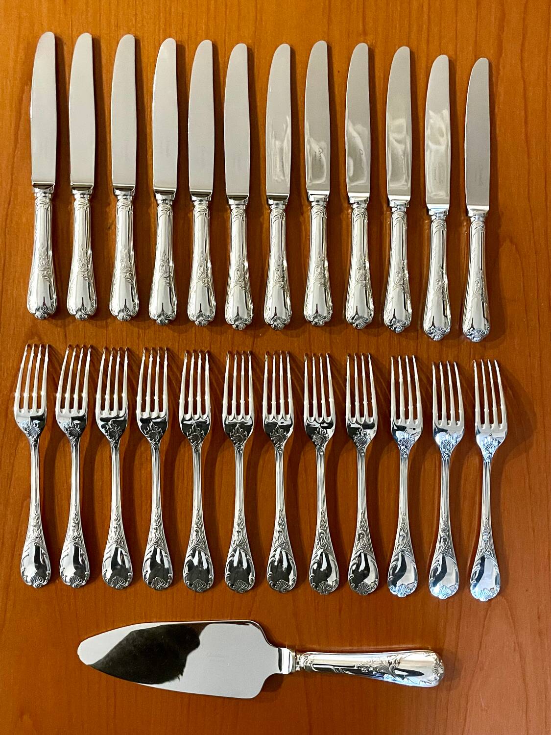 Christofle Marly, dessert cutlery, cheese, knives, forks