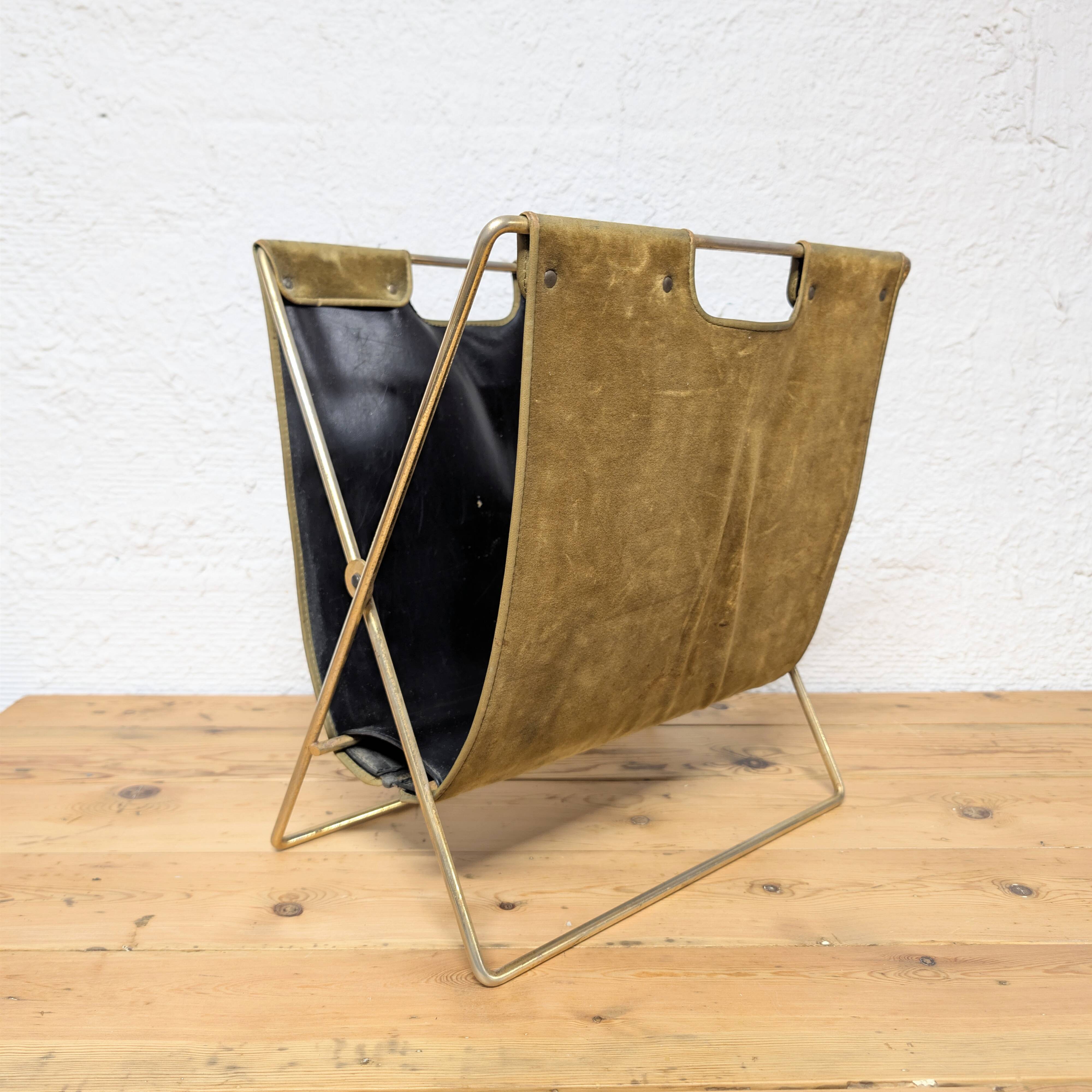 Brass and velvet magazine rack