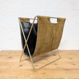 Brass and velvet magazine rack