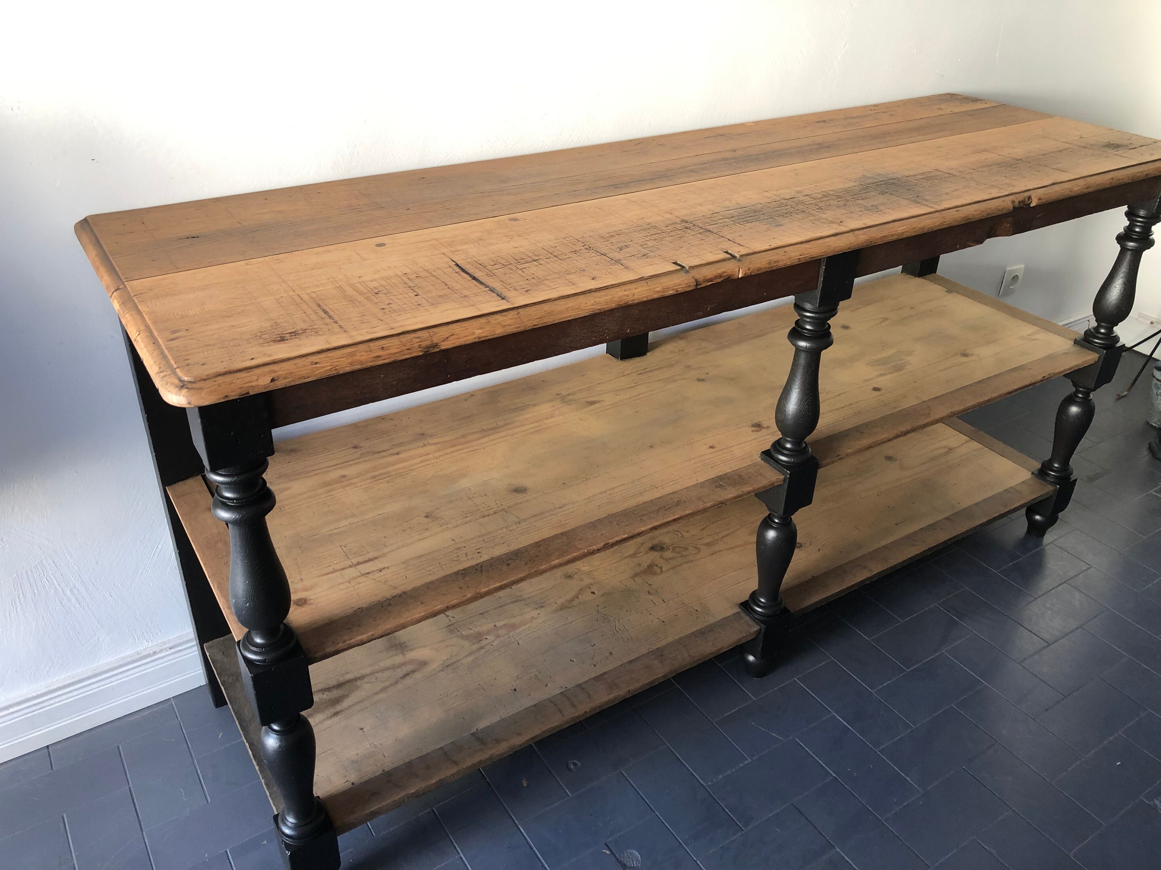 Draper in oak trade counter table / haberdashery