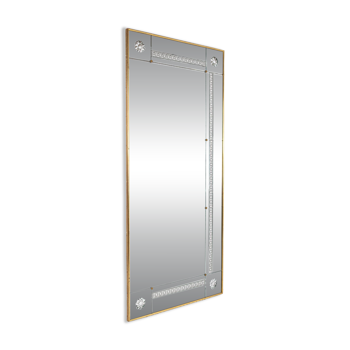 Large brasserie-style mirror with engraved mirrors, France, 1950s