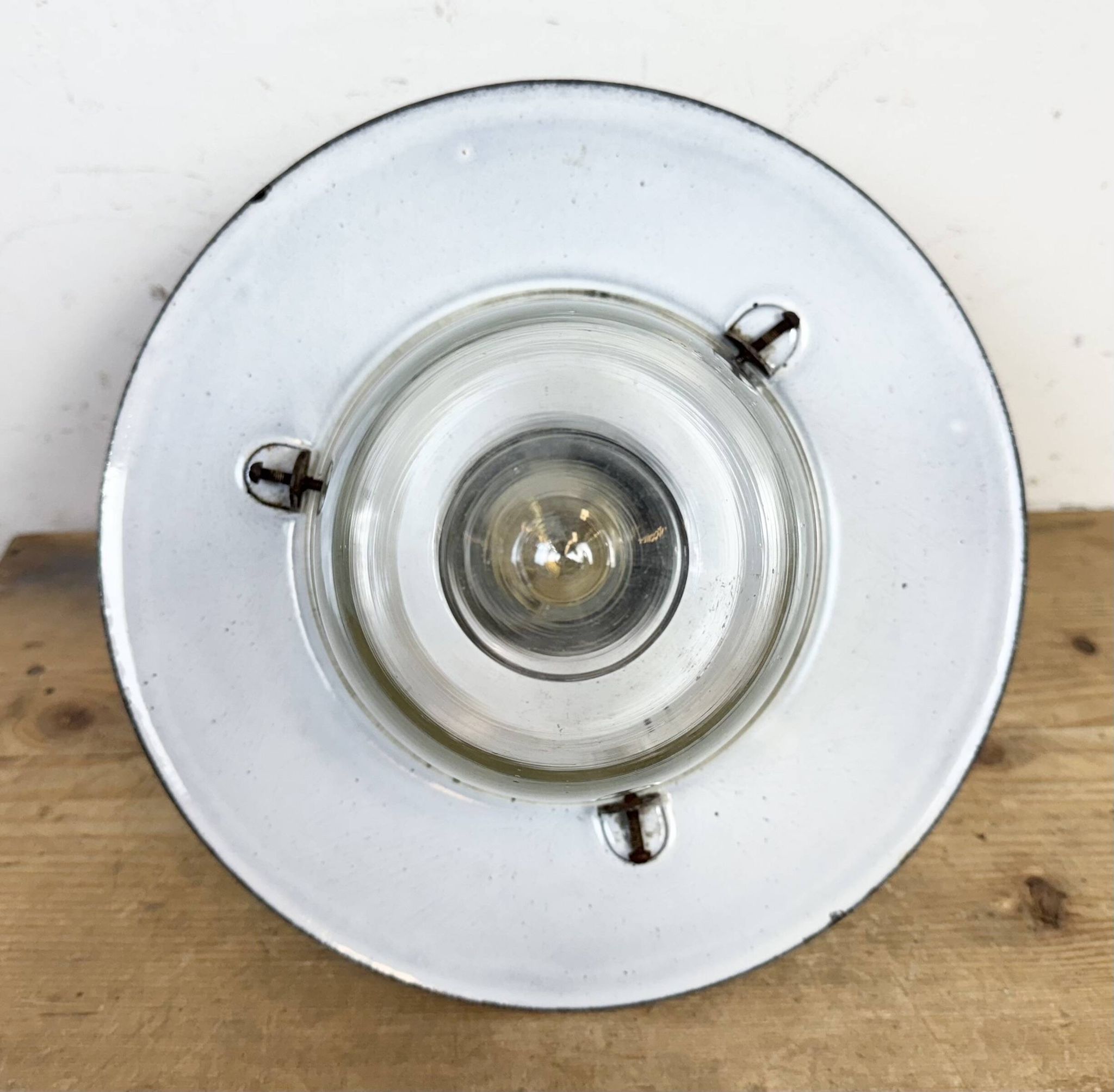 Industrial German Black Enamel Pendant Lamp with Glass Cover, 1930s