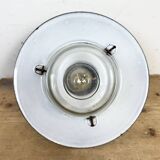 Industrial German Black Enamel Pendant Lamp with Glass Cover, 1930s