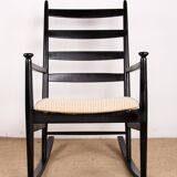 Danish Rocking Chair in lacquered wood and fabric model 218, Thomas Harlev 1960.
