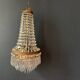 Antique hot air balloon chandelier in brass and crystal, 3 lights, 1920s