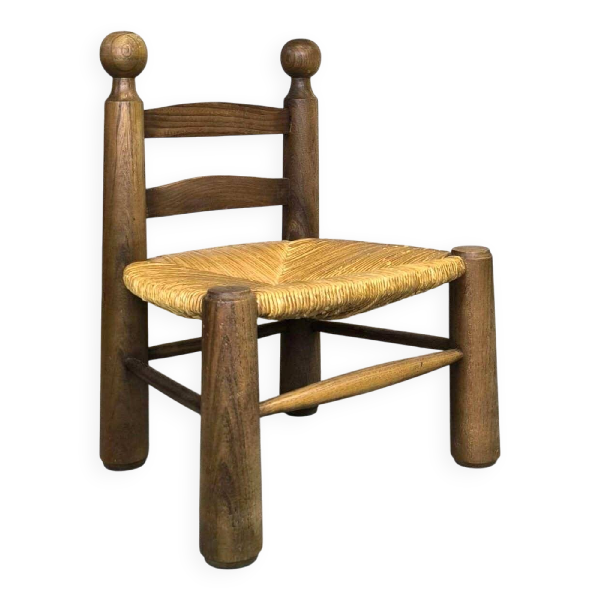 Vintage low chair in wood and straw