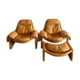 Set of 2 chairs P60 with ottoman by Vittorio Introini for Saporiti 1960