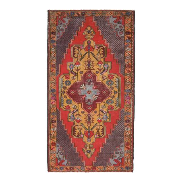1970s Vintage Turkish Hand-Knotted Wool Cotton Red Runner Rug 145x278