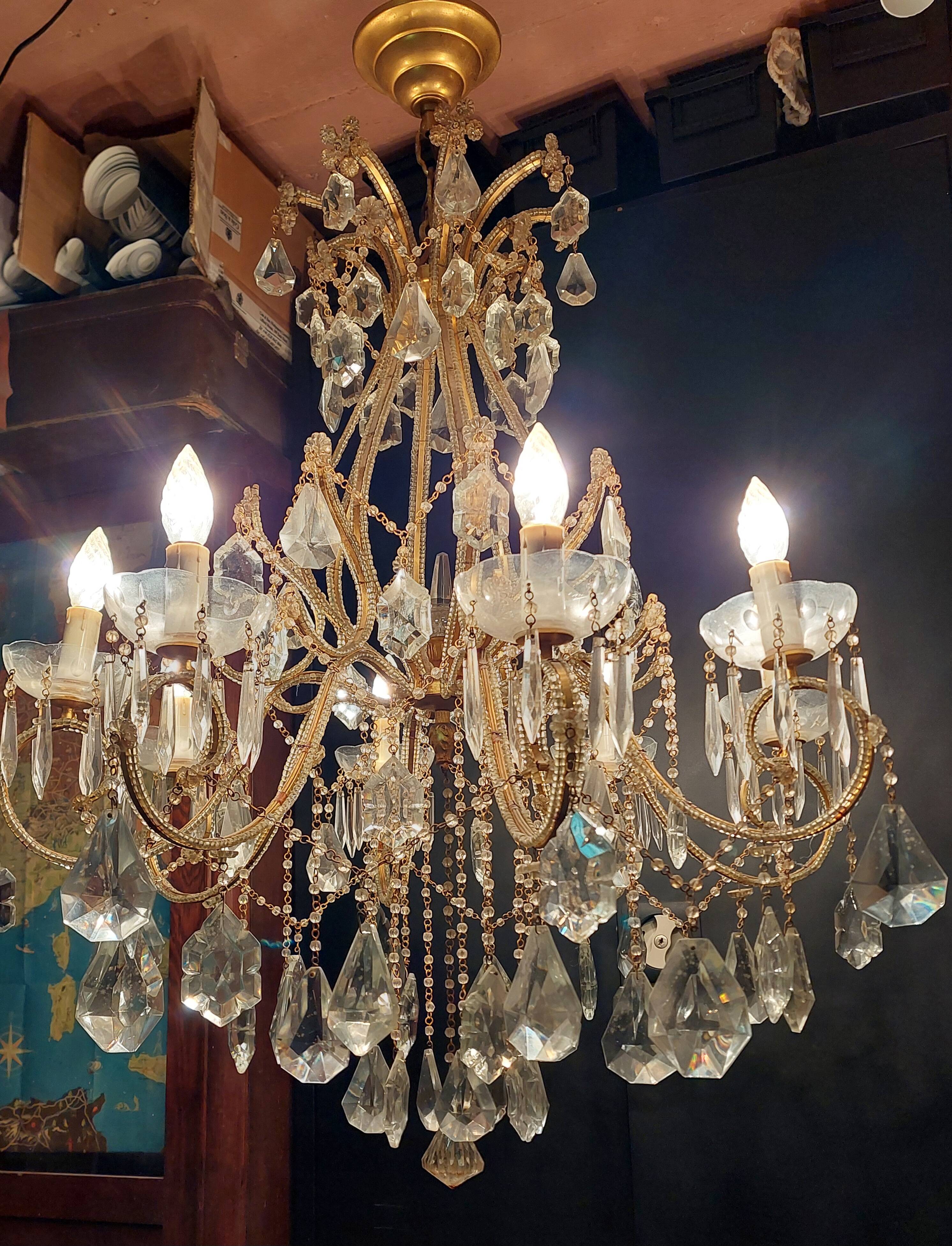 Louis XV style bronze and crystal chandelier - 1950s.