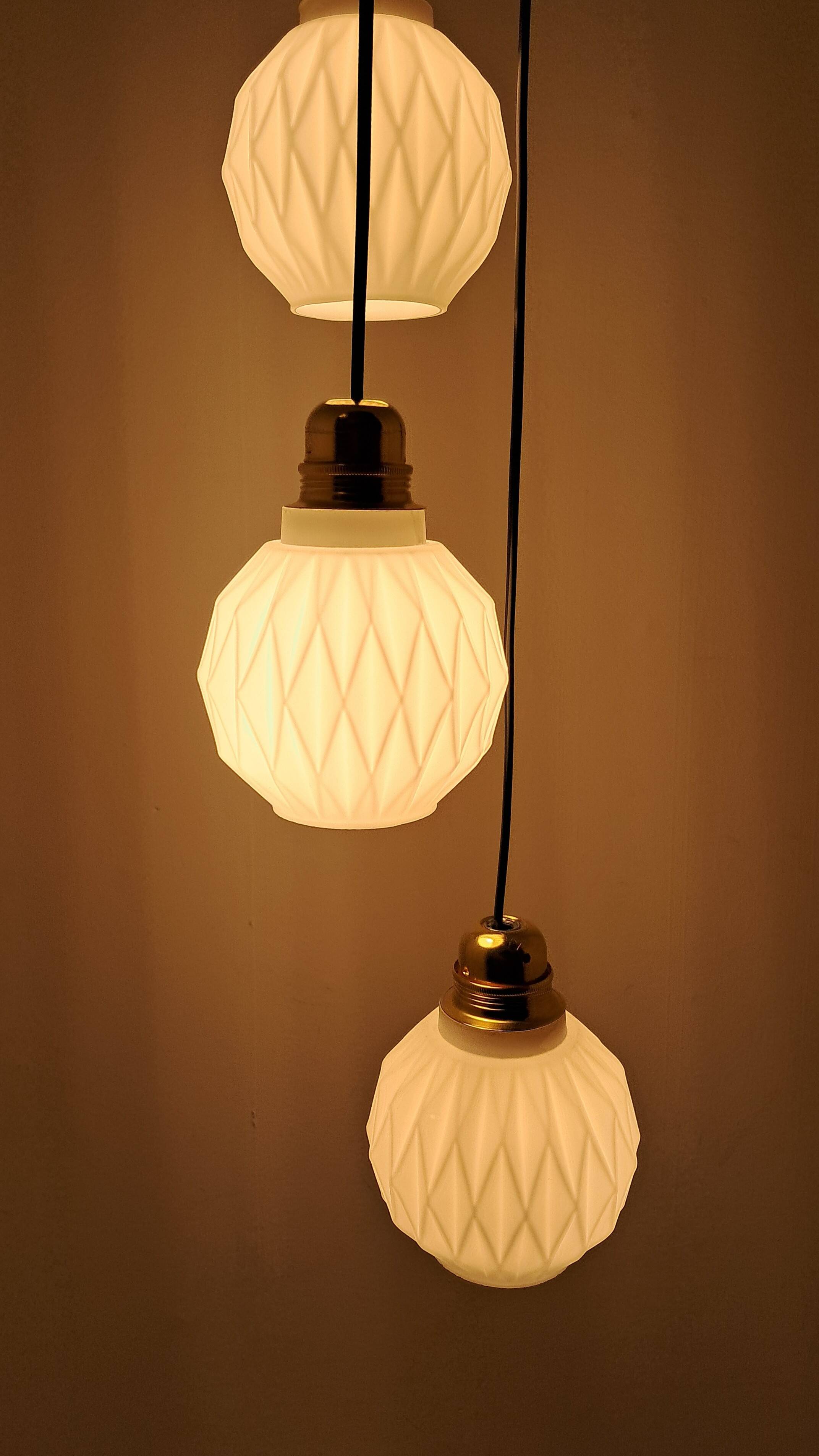 Origami white opaline three-light pendant light