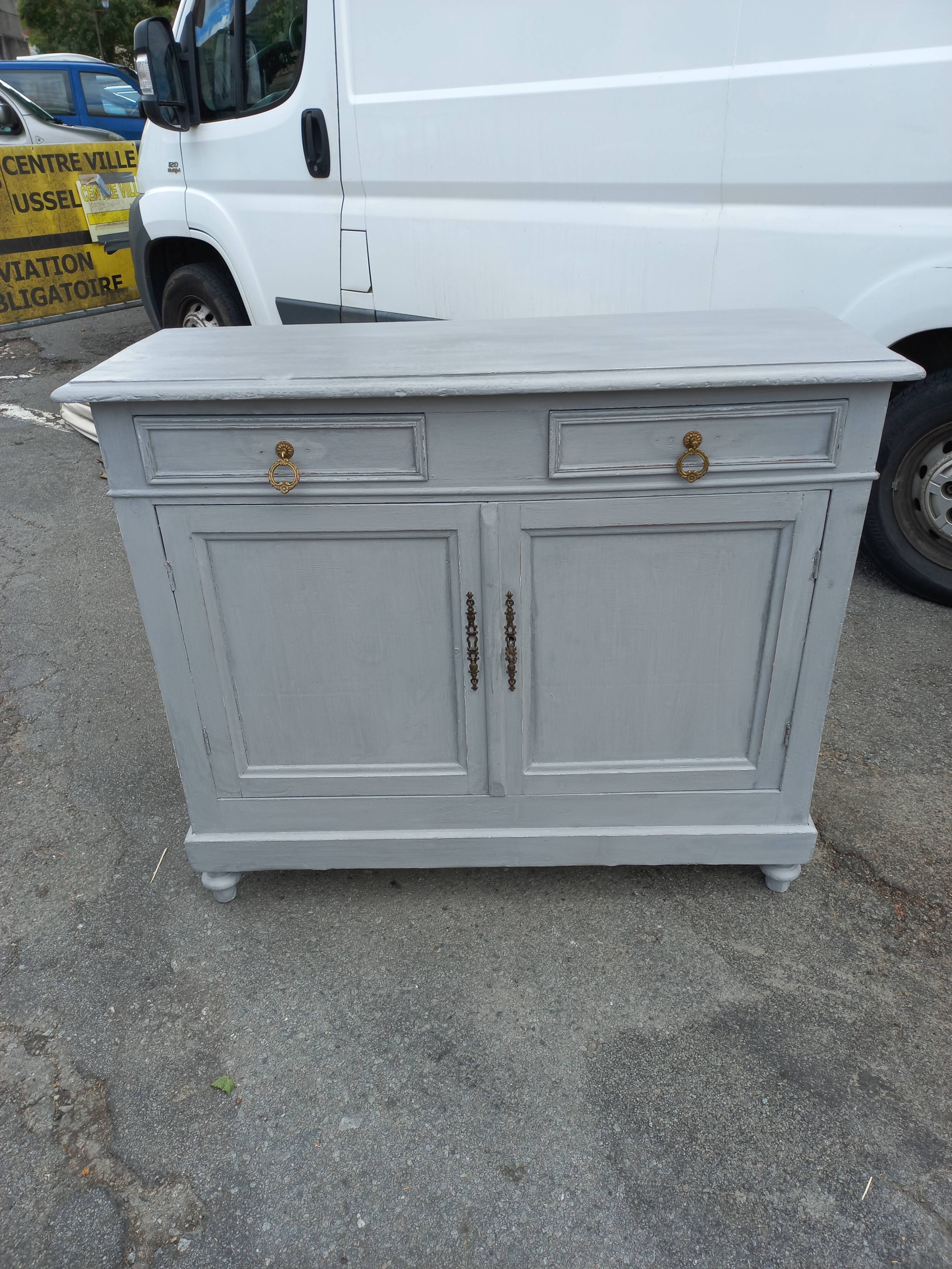 Parisian buffet old gray patina 2 doors 2 drawers