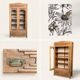 Parisian art deco glass cabinet in raw wood