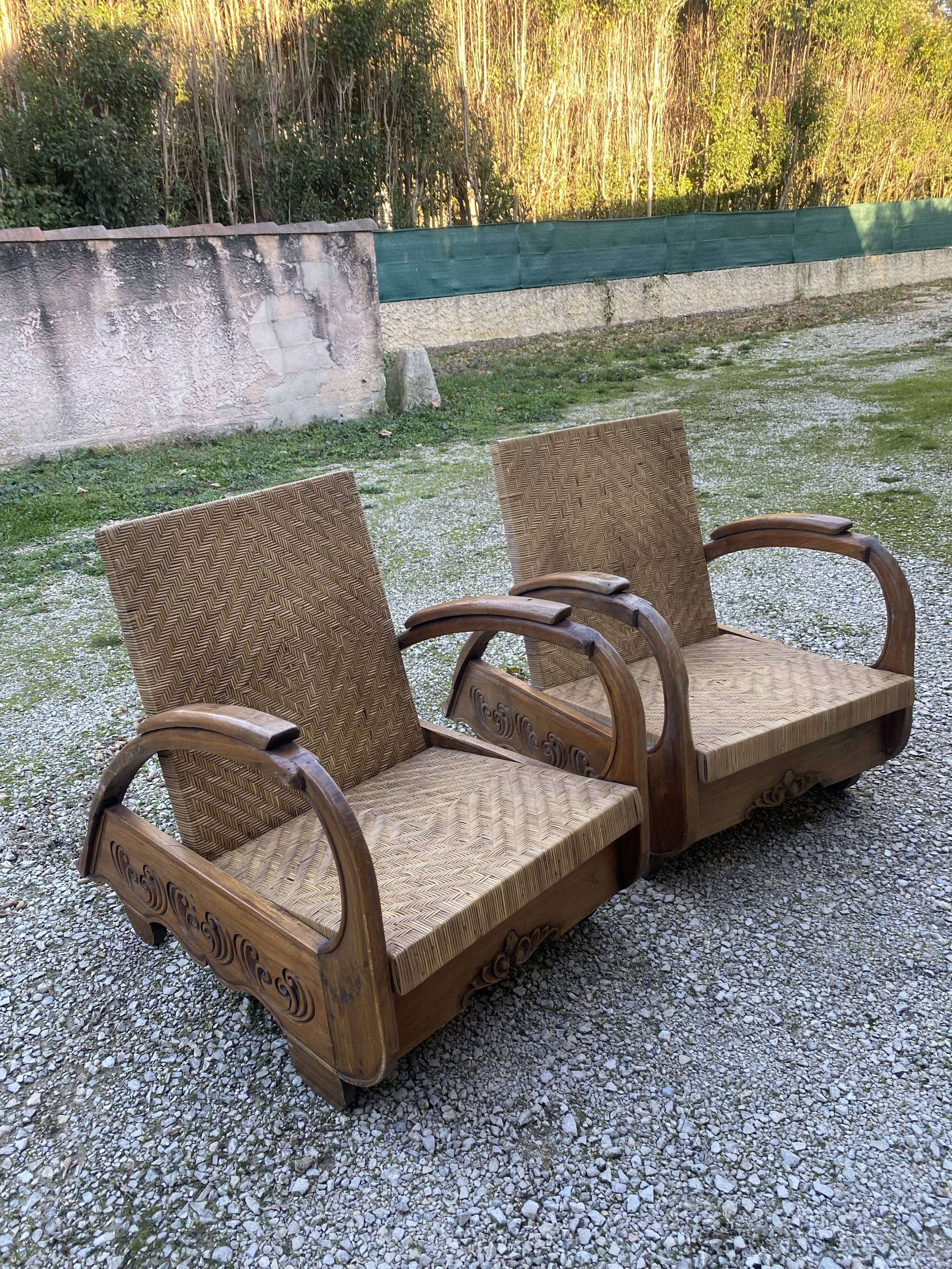 Pair of Art Deco colonial armchairs