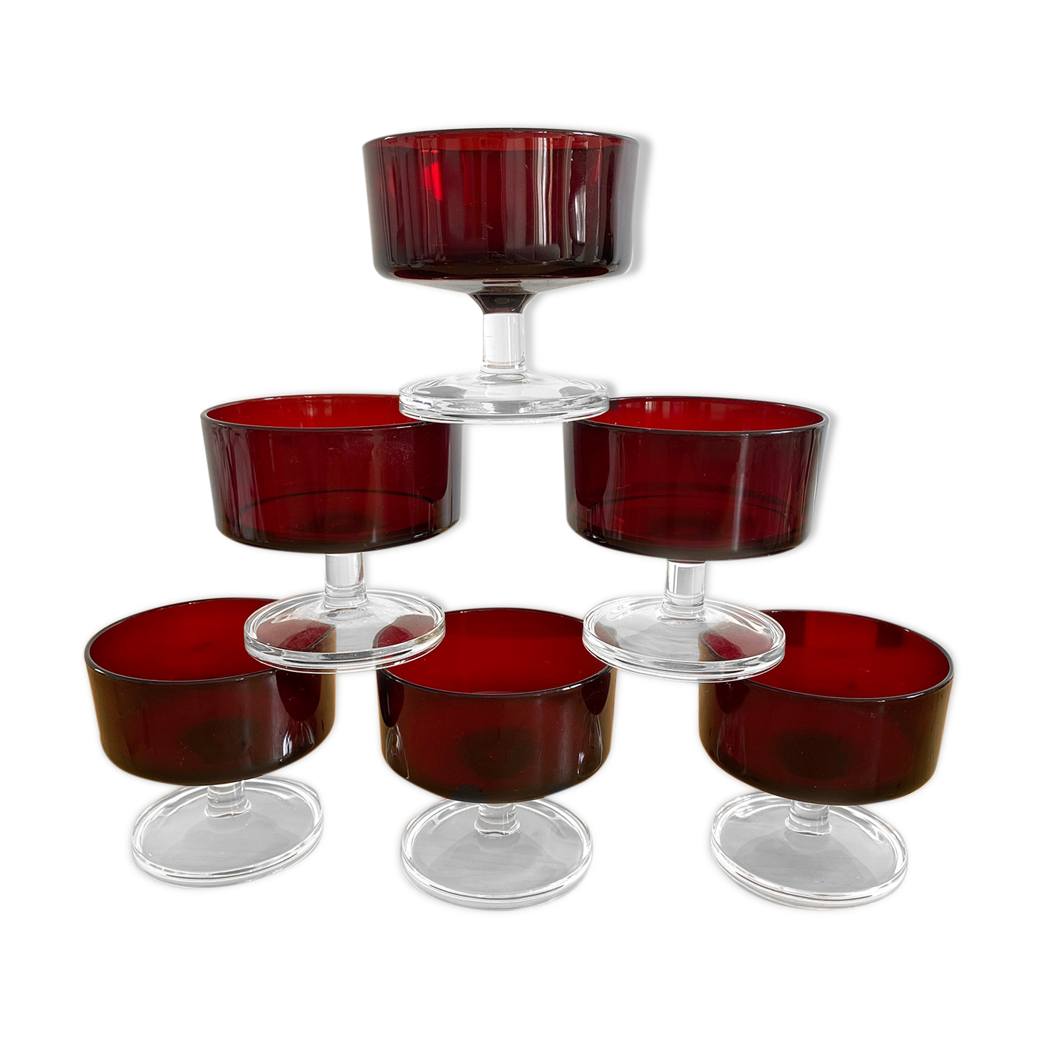 Lot 6 verres modèle Suède rouge de Luminarc vintage