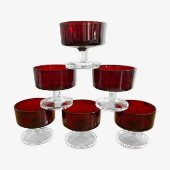 Lot 6 glasses red Sweden model of vintage Luminarc