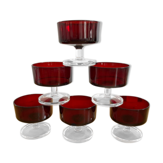 Lot 6 verres modèle Suède rouge de Luminarc vintage