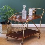 Vintage brass and teak rolling trolley – 1950s