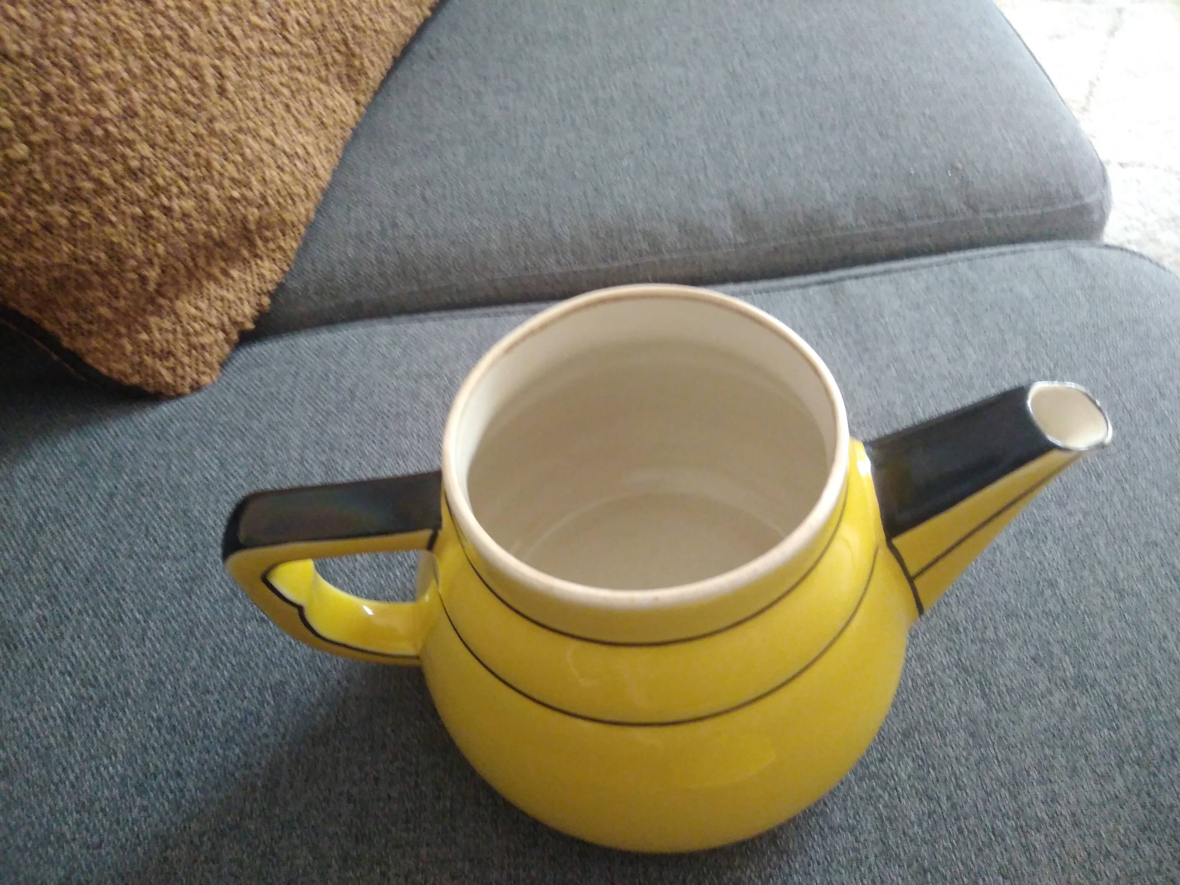 Yellow black teapot, art deco style, vintage