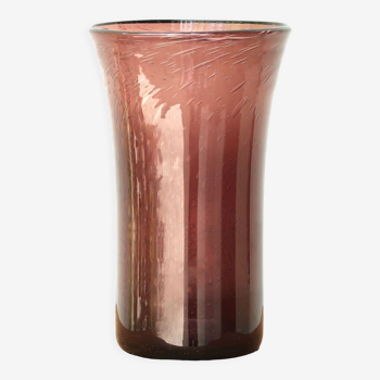 Vase violet en verre bullé de Biot années 70