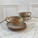 Set of 3 large tea cups and their saucers in artisanal sandstone 70s