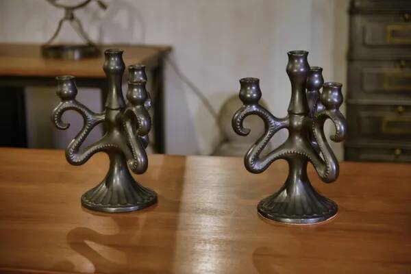 Pair of ceramic candlesticks, Sars-Poteries, 1950s