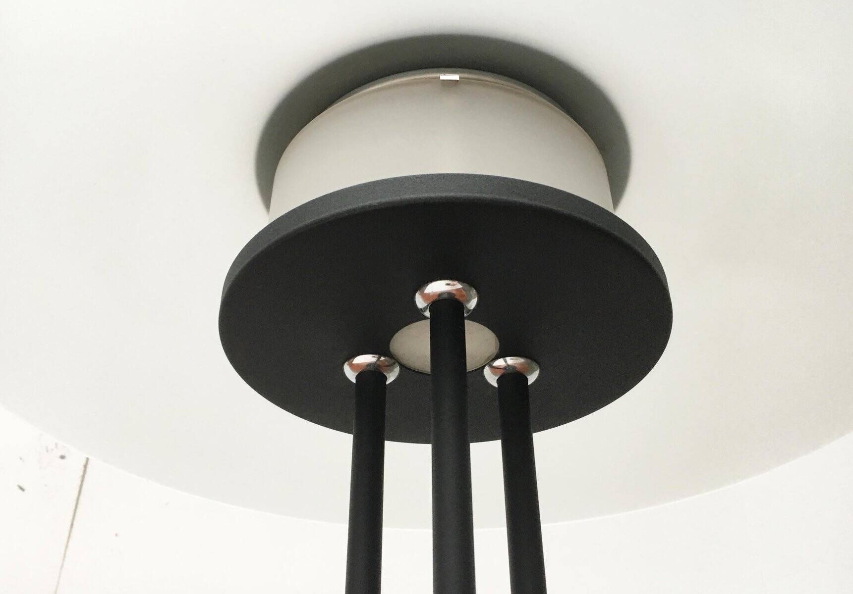 Vintage postmodern table lamp in glass and metal.