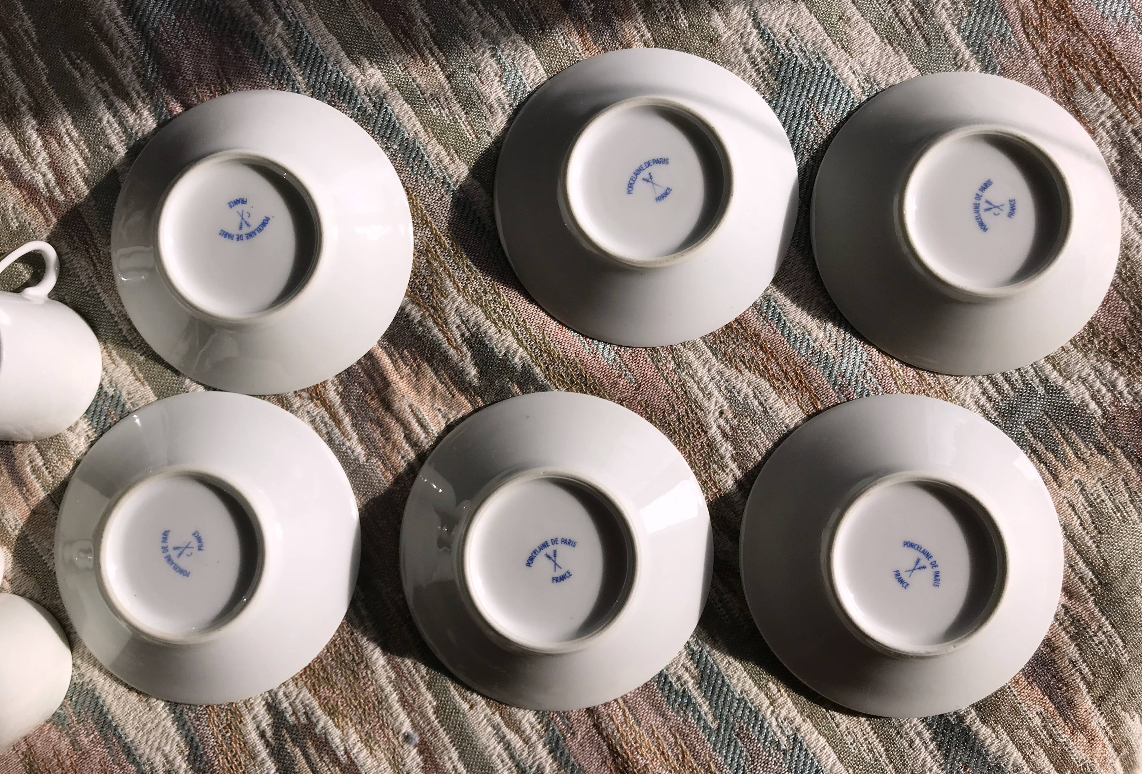 Vintage mocha service collection 6 cups cars real limoges porcelain of paris