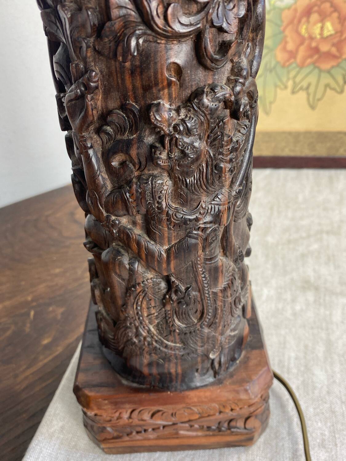 Carved wooden Balinese lamp base