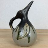 Zoomorphic pitcher pelican bird by Gilbert Metenier, flamed sandstone