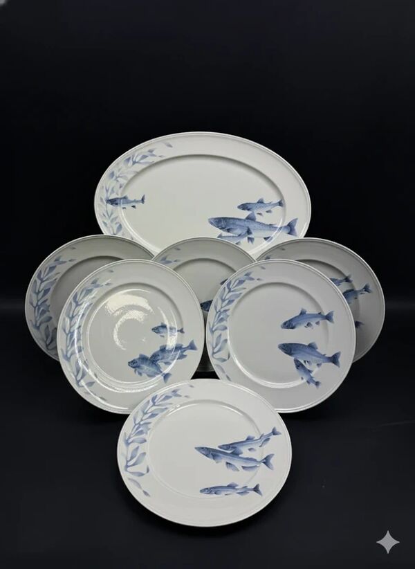 Villeroy & Boch Pescara service porcelaine poissons bleus 6 assiettes + plat