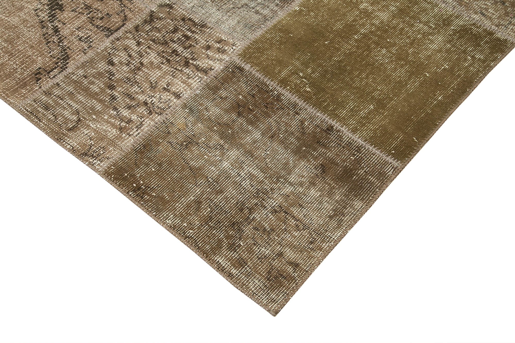Hand-Knotted Oriental Vintage 198 cm x 300 cm Brown Patchwork Carpet