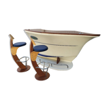Bar or shop counter and 2 deck lina stools polyester boat hull
