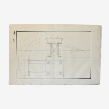 Dessin ancien - étude d'architecture et de perspective - Ecole Royale Polytechnique 1824