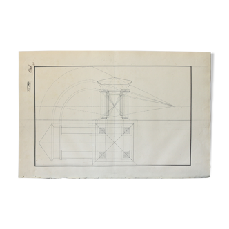 Dessin ancien - étude d'architecture et de perspective - Ecole Royale Polytechnique 1824