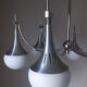 Chandelier 6 lights chrome aluminum and opaline satin Maison Sciolari 1960