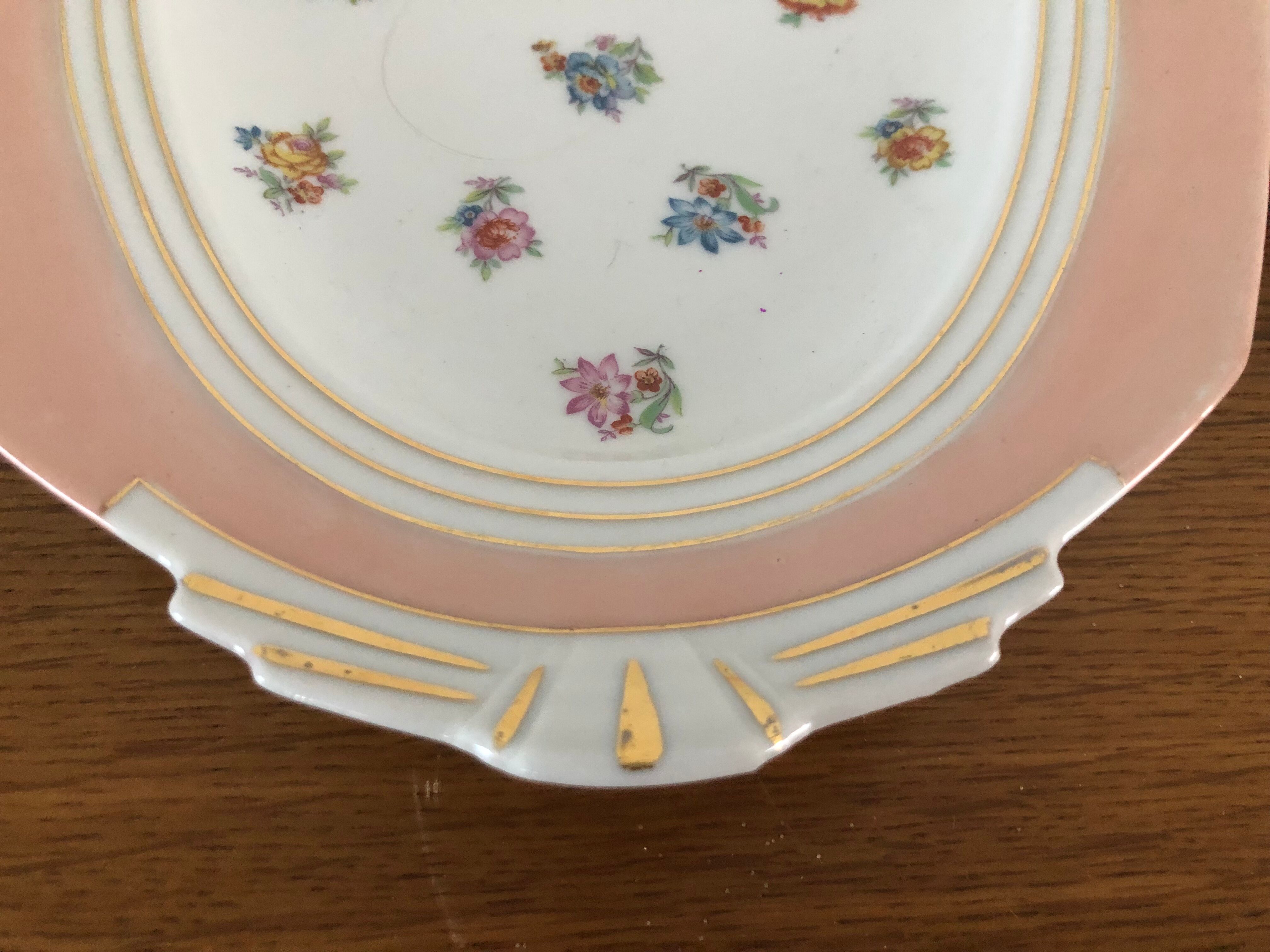 7 dishes Vintage Limoges porcelain pink and gold floral motifs