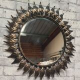 sun mirror leaves patinated iron 43cm very good general condition 1970