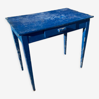 Table en bois peinte en bleu avec tiroir